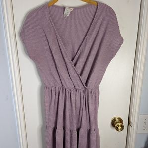 Short sleeve flounce deep v summer dress, lilac, size Medium